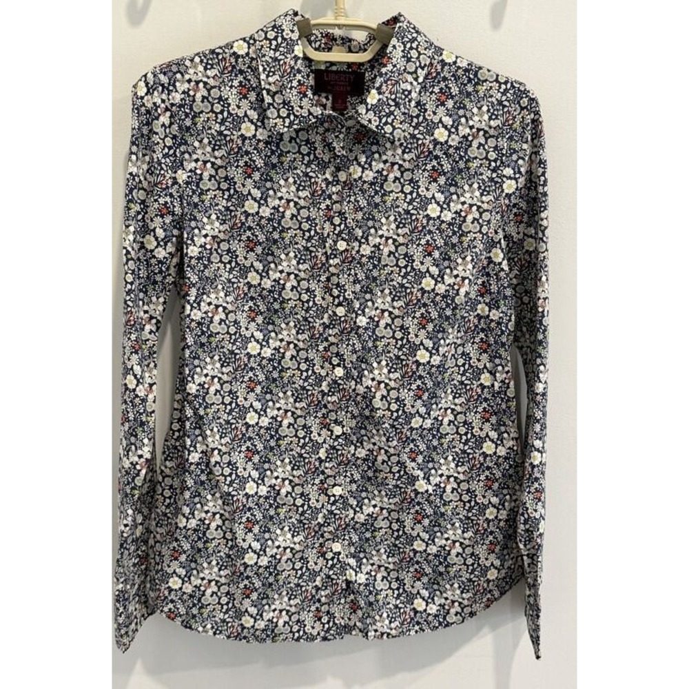 J Crew Liberty Art Fabrics Blue Floral Button Front Long Sleeve Cotton Shirt 2